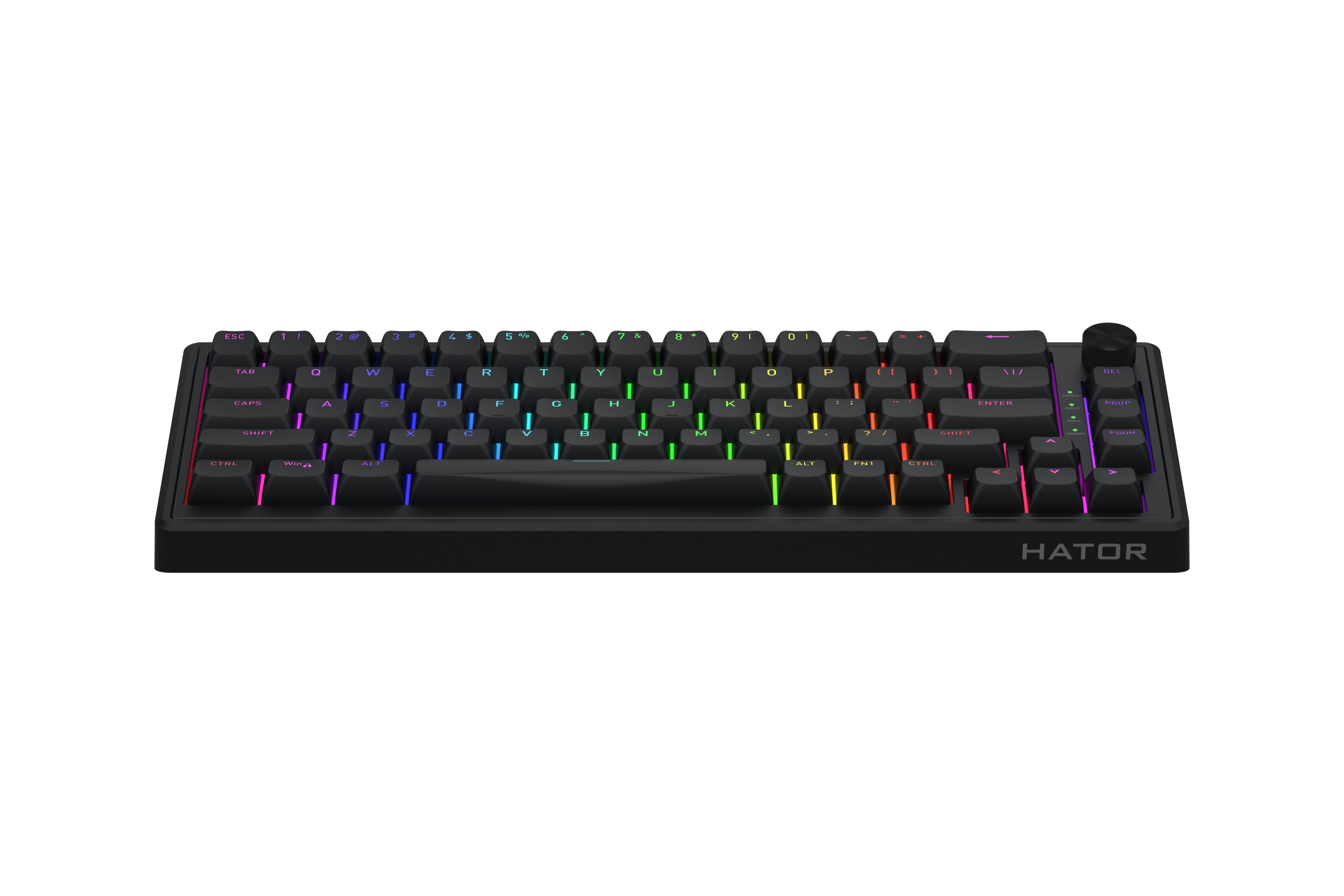HATOR Skyfall 65, black-black, ABS OMA black-black keycaps US-ANSI Layout, HATOR Aurum Sterling 70M linear speed mechanical hotswap 50gf switches, USB, gasket mount structure & anti-noise sandwich, knob, RGB workspace&gaming keyboard - (HTK1160)