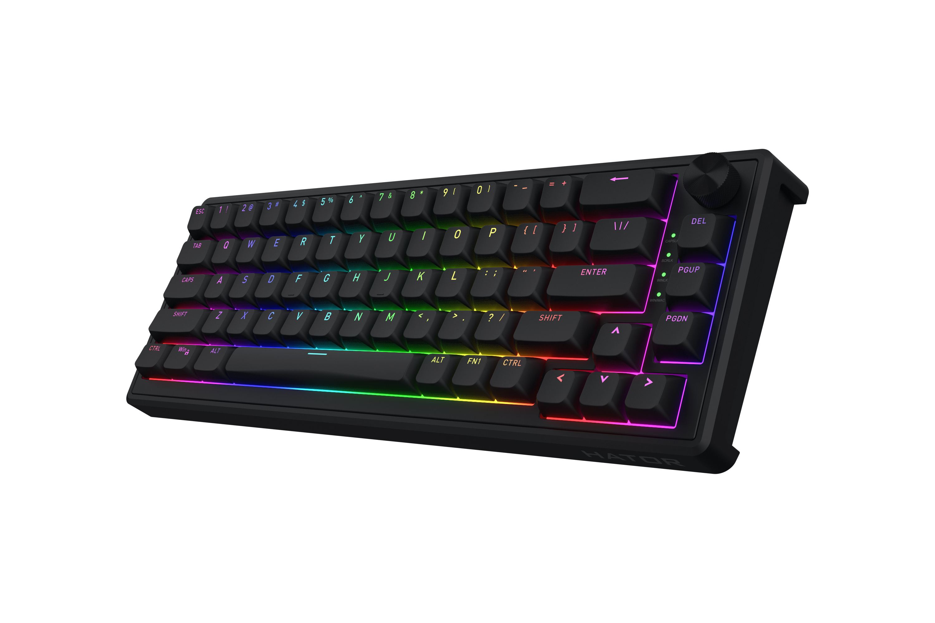 HATOR Skyfall 65, black-black, ABS OMA black-black keycaps US-ANSI Layout, HATOR Aurum Sterling 70M linear speed mechanical hotswap 50gf switches, USB, gasket mount structure & anti-noise sandwich, knob, RGB workspace&gaming keyboard - (HTK1160)