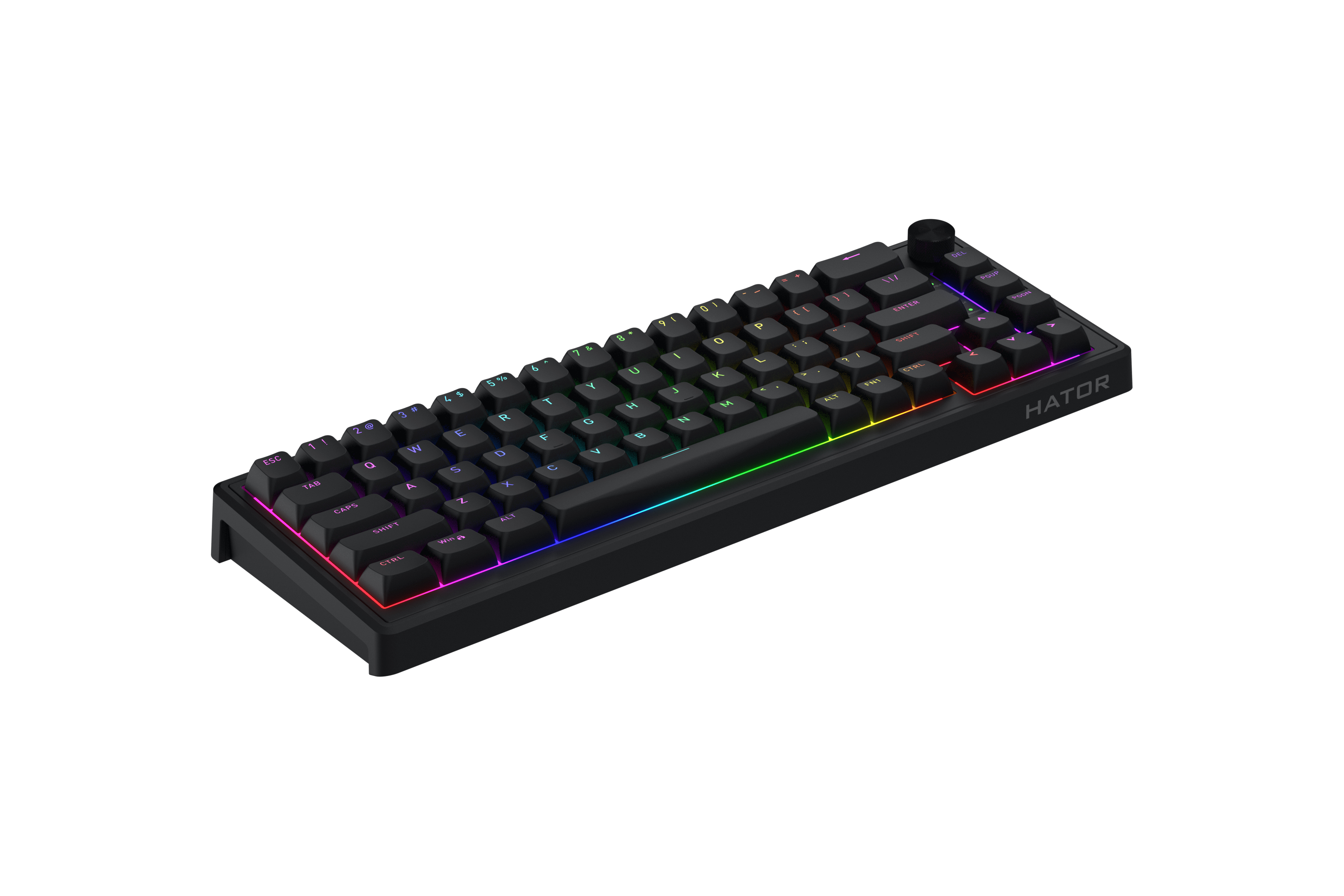 HATOR Skyfall 65, black-black, ABS OMA black-black keycaps US-ANSI Layout, HATOR Aurum Sterling 70M linear speed mechanical hotswap 50gf switches, USB, gasket mount structure & anti-noise sandwich, knob, RGB workspace&gaming keyboard - (HTK1160)