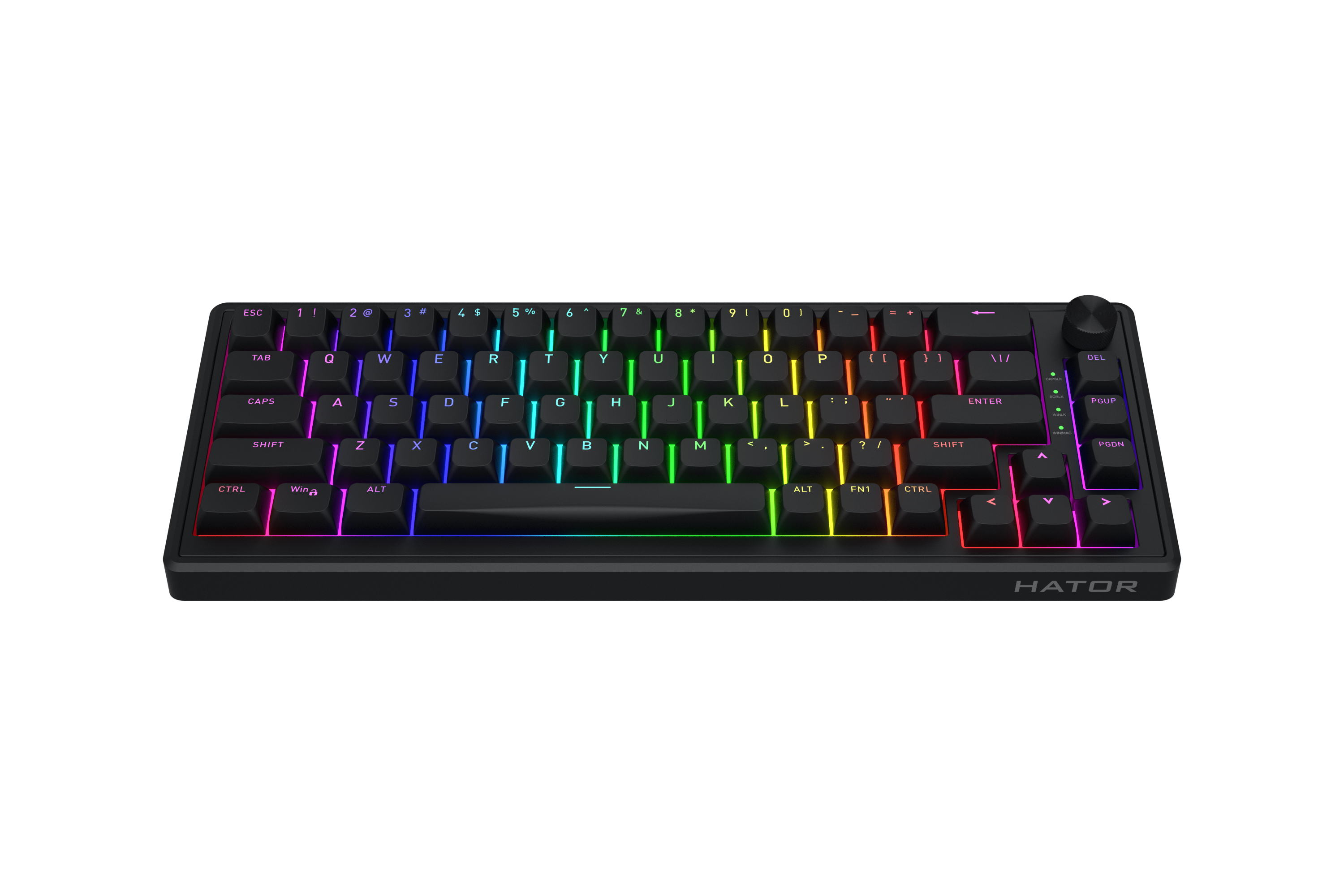 HATOR Skyfall 65, black-black, ABS OMA black-black keycaps US-ANSI Layout, HATOR Aurum Sterling 70M linear speed mechanical hotswap 50gf switches, USB, gasket mount structure & anti-noise sandwich, knob, RGB workspace&gaming keyboard - (HTK1160)