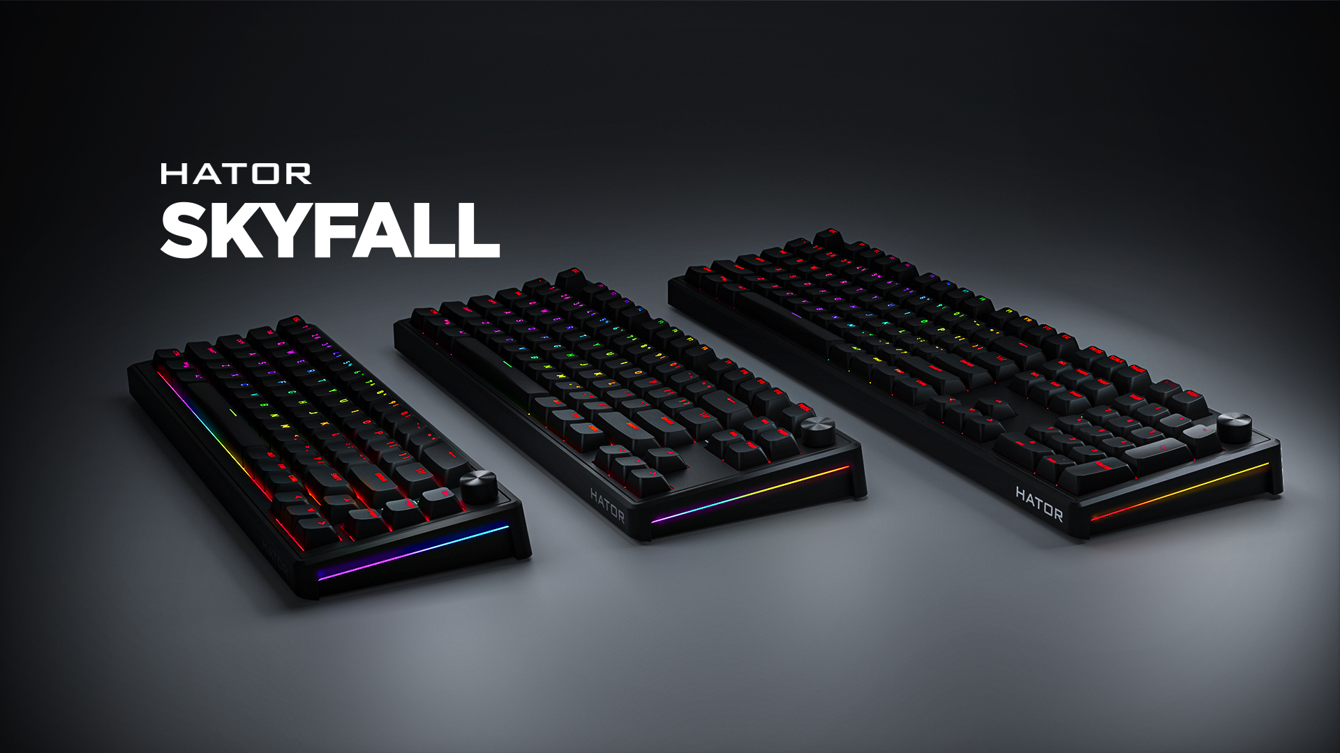 HATOR Skyfall 65, black-black, ABS OMA black-black keycaps US-ANSI Layout, HATOR Aurum Sterling 70M linear speed mechanical hotswap 50gf switches, USB, gasket mount structure & anti-noise sandwich, knob, RGB workspace&gaming keyboard - (HTK1160)