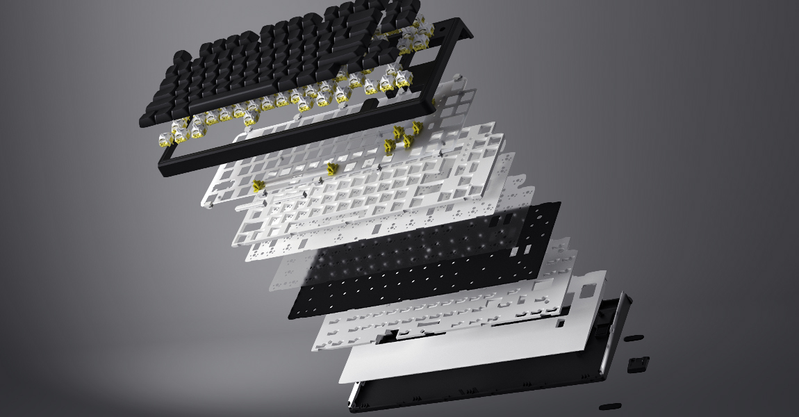 HATOR Skyfall 65, black-black, ABS OMA black-black keycaps US-ANSI Layout, HATOR Aurum Sterling 70M linear speed mechanical hotswap 50gf switches, USB, gasket mount structure & anti-noise sandwich, knob, RGB workspace&gaming keyboard - (HTK1160)