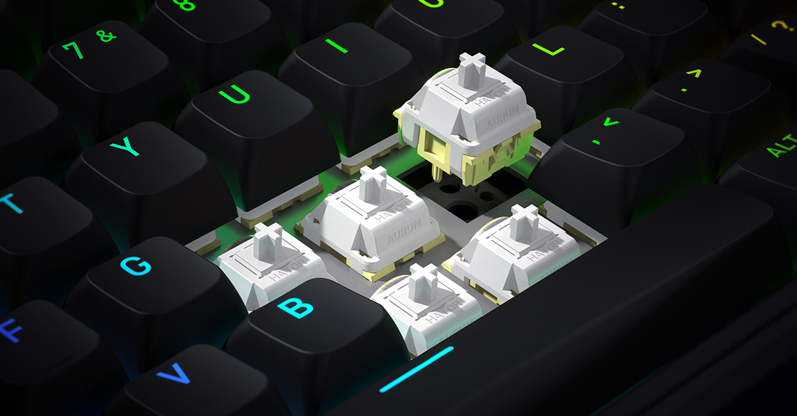 HATOR Skyfall 65, black-black, ABS OMA black-black keycaps US-ANSI Layout, HATOR Aurum Sterling 70M linear speed mechanical hotswap 50gf switches, USB, gasket mount structure & anti-noise sandwich, knob, RGB workspace&gaming keyboard - (HTK1160)