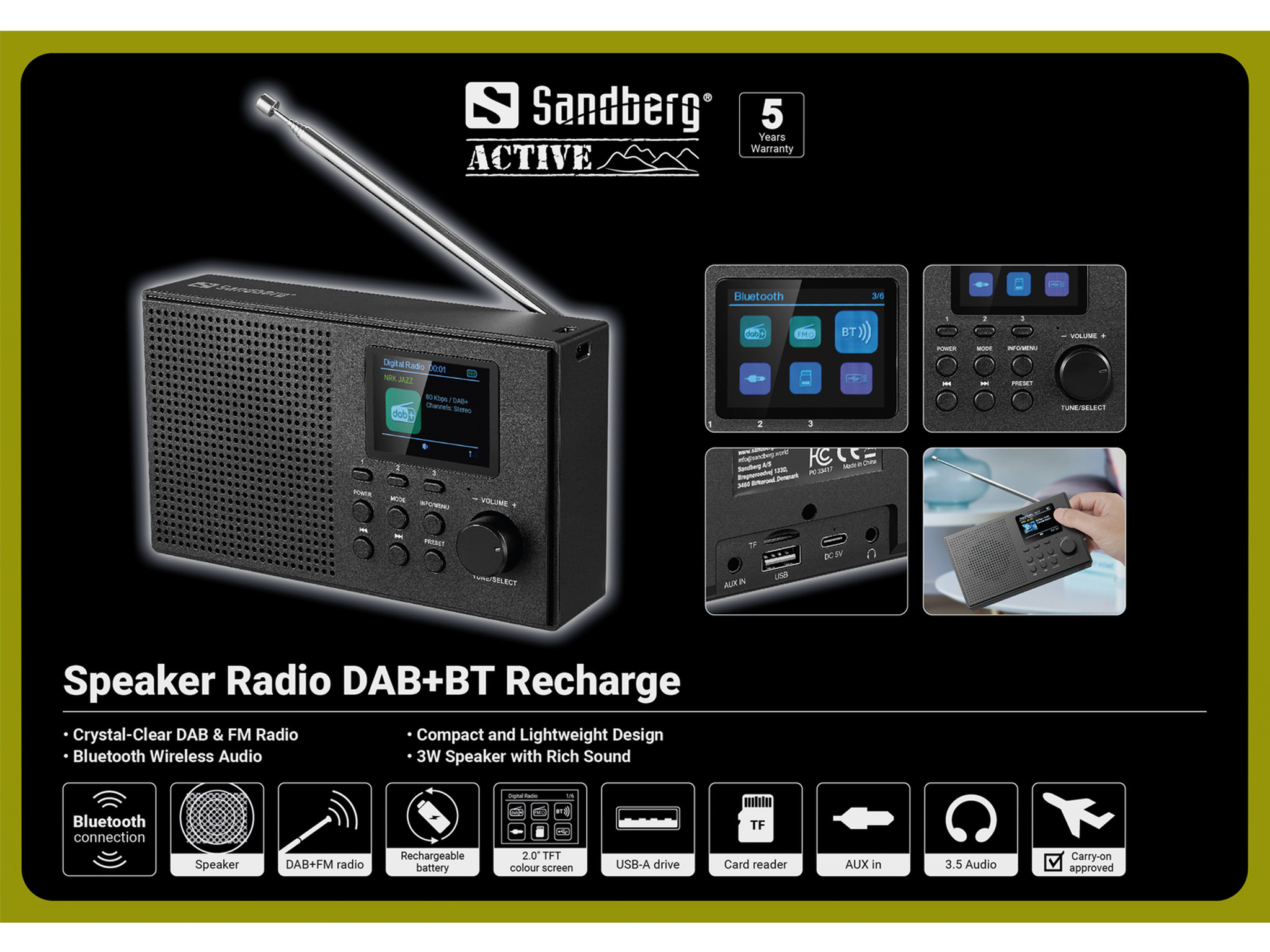 Sandberg Speaker Radio DAB+BT Recharge