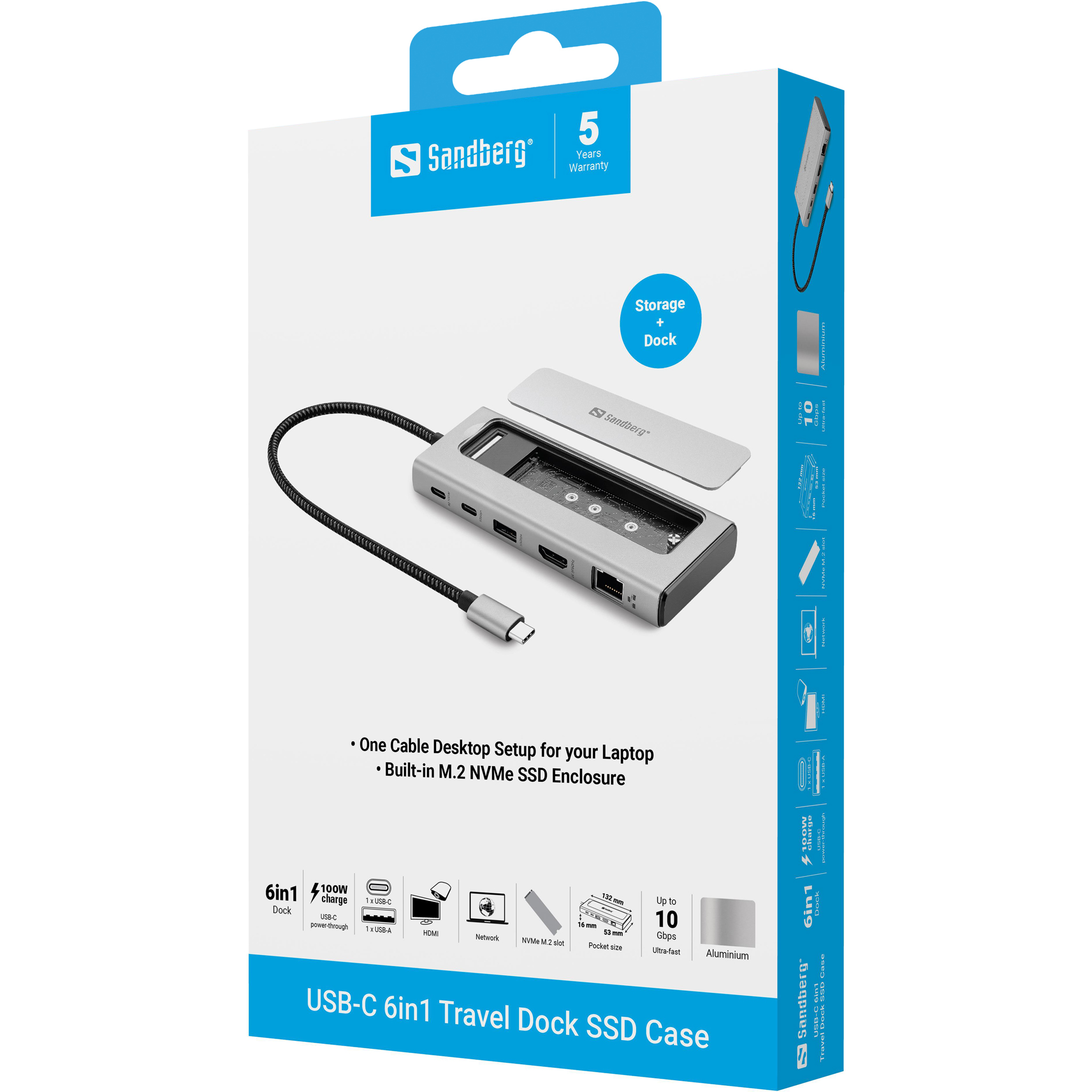Sandberg USB-C 6in1 Travel Dock SSD Case