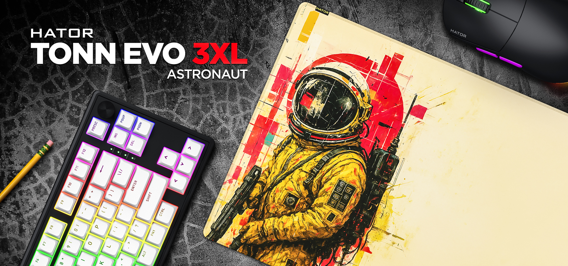 HATOR Tonn EVO 3XL Astronaut, size: 1000 x 550 x 3mm, Hybrid surface, anti-slip natural rubber base, stitched edge, gaming mouse pad - (HTP-050)