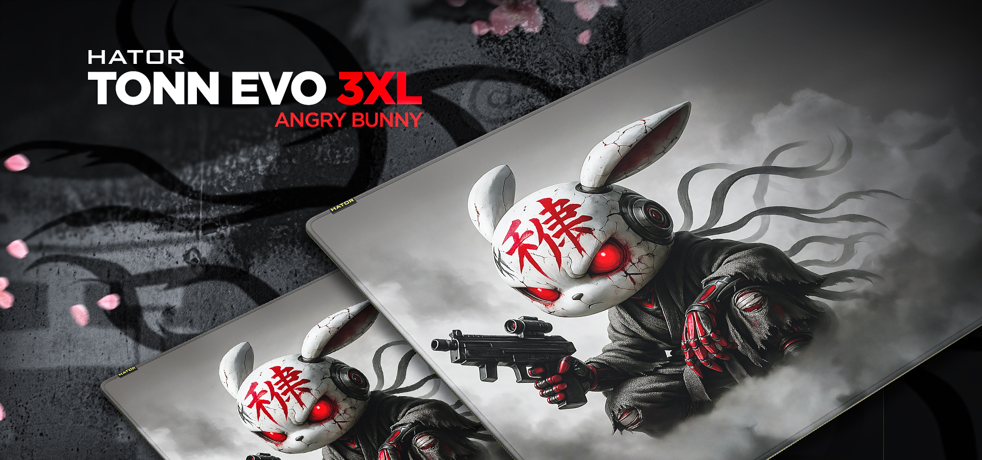 HATOR Tonn EVO 3XL Angry bunny, size: 1000 x 550 x 3mm, Hybrid surface, anti-slip natural rubber base, stitched edge, gaming mouse pad - (HTP-051)