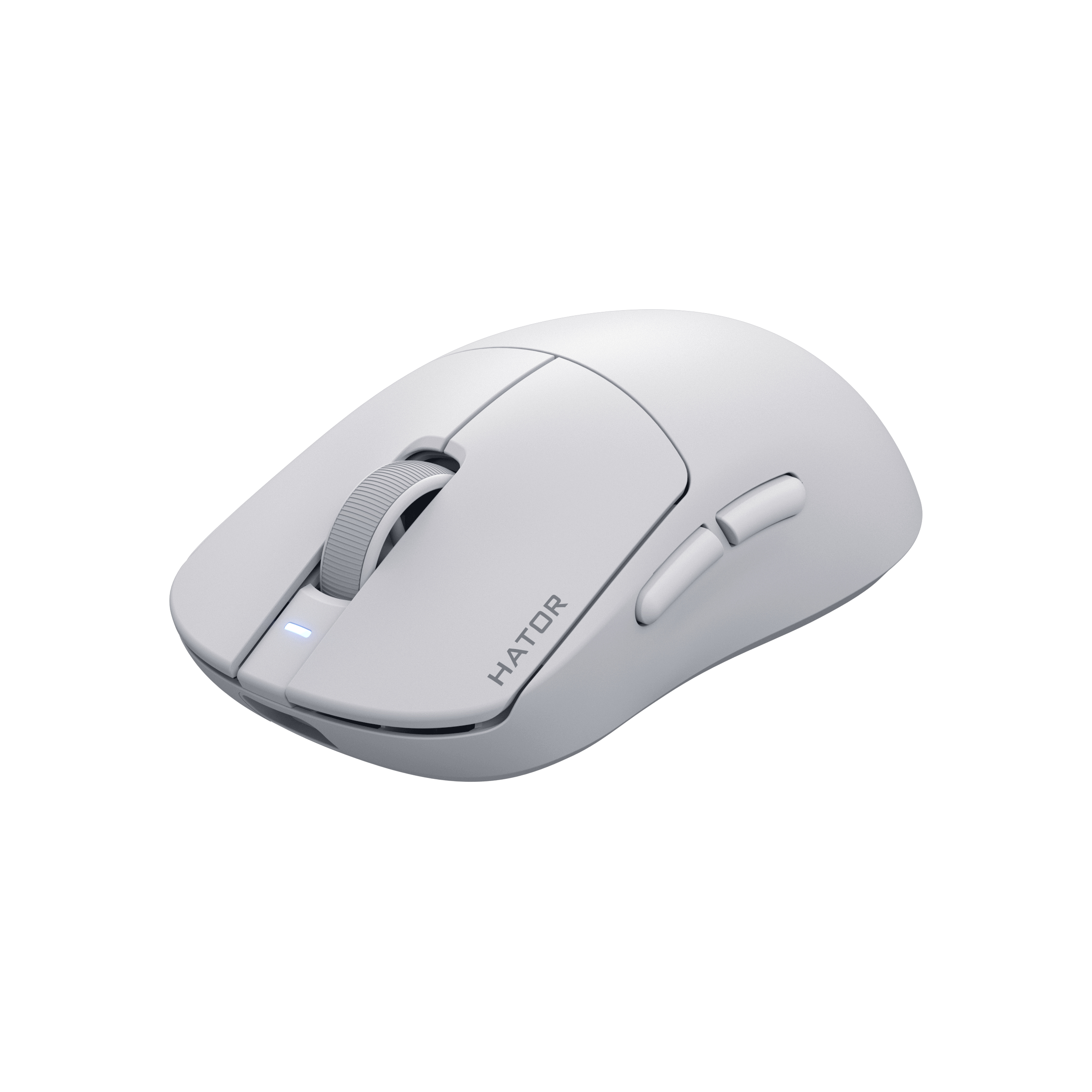HATOR Quasar 3S ULTIMA 8K wireless, white, HATOR optical 100M switches, PixArt PAW3950, 30000dpi, anti-finger UV texture, 2.4GHz/Bluetooth/USB connection, 300mAh, 47g, 118.5x60.2x37.9mm, 100% PTFE & U-PE spot & glass feet, grips, fabric bag, Gaming mouse