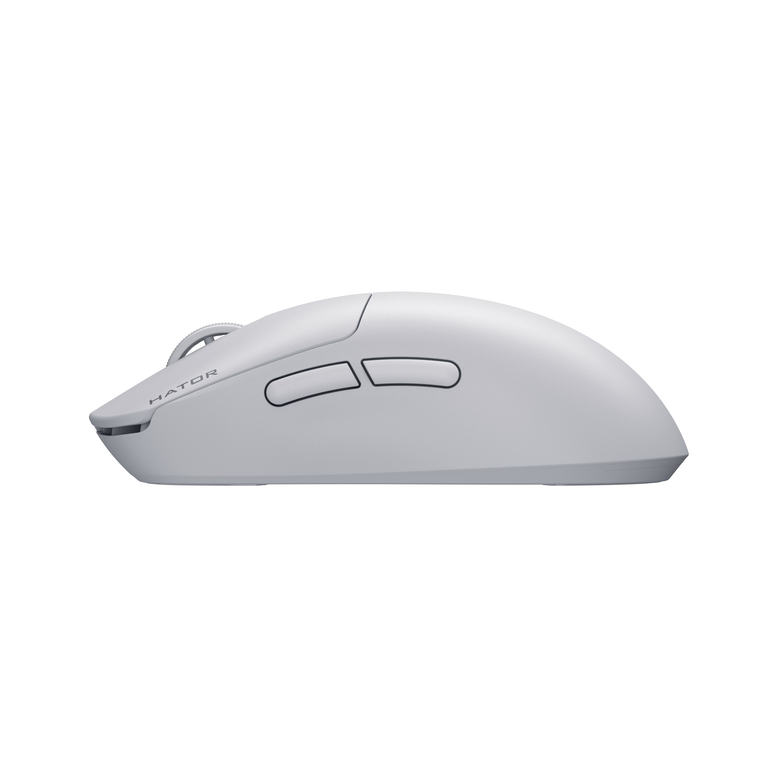 HATOR Quasar 3S ULTIMA 8K wireless, white, HATOR optical 100M switches, PixArt PAW3950, 30000dpi, anti-finger UV texture, 2.4GHz/Bluetooth/USB connection, 300mAh, 47g, 118.5x60.2x37.9mm, 100% PTFE & U-PE spot & glass feet, grips, fabric bag, Gaming mouse