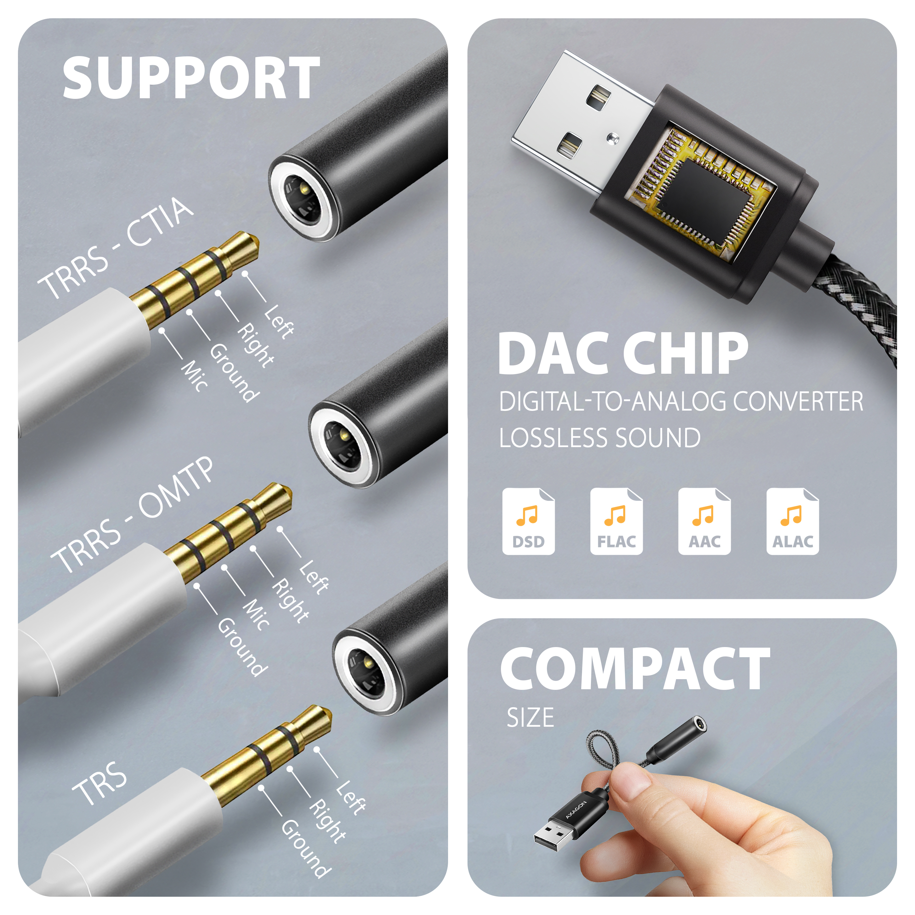 AXAGON ADA-HA USB-A to 3.5mm jack Hi-Res DAC Audio Adapter, 384kHz/32bit, Stereo