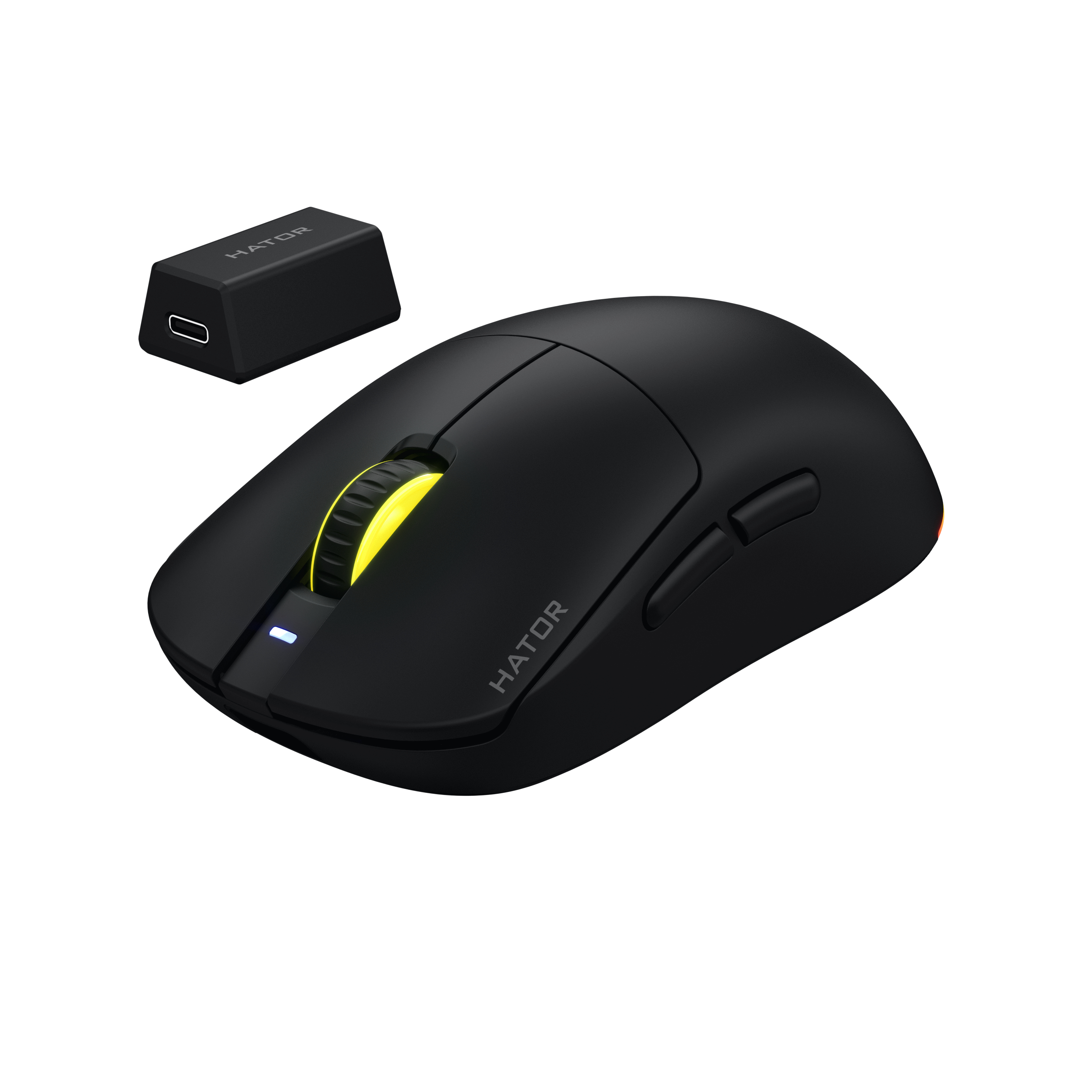 HATOR Quasar 3 ULTRA 8K+8K wireless, black edition, HATOR optical 100M switches, PixArt PAW3950, 30000dpi, anti-finger UV texture, 2.4GHz/Bluetooth/USB connection,600mAh,65g,125x64x40mm,100% PTFE & U-PE spots & glass feet, grips, fabric bag, RGB scroll&t