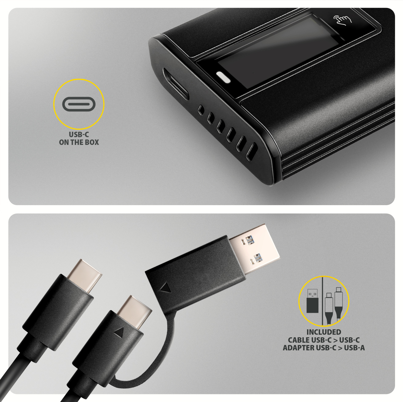 AXAGON EEM2-SD2B USB-C 10Gbps M.2 NVMe & SATA SSD Enclosure with Display, Screwless, Black