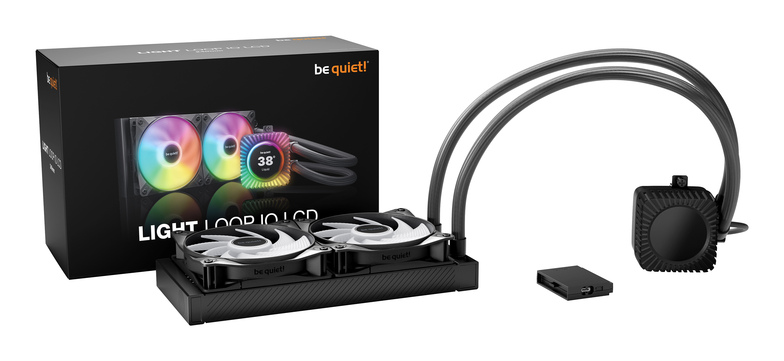 be quiet! Light Loop IO LCD 240mm Black AIO Water Cooler, IPS Display, 2 x Light Wings LX 120 mm PWM high-speed, ARGB with IO integration Intel: 1851/1700/1200/115x AMD: AM4/AM5, IO ARGB Hub