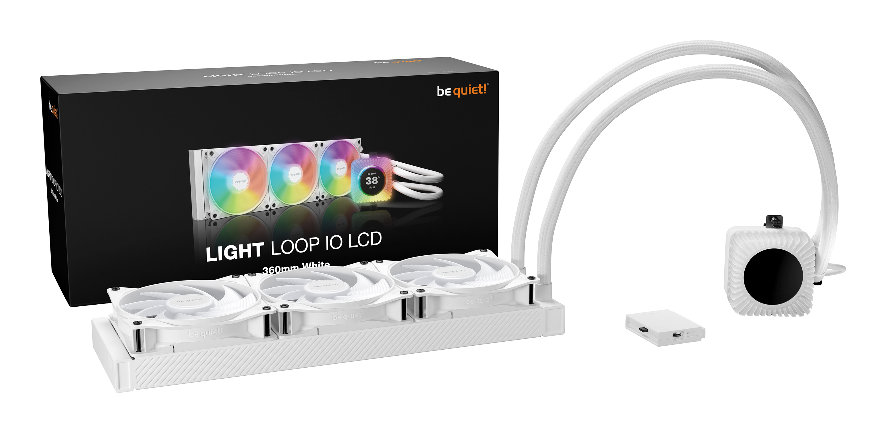 be quiet! Light Loop IO LCD 360mm White AIO Water Cooler, IPS Display, 3 x Light Wings LX 120 mm PWM high-speed, ARGB with IO integration Intel: 1851/1700/1200/115x AMD: AM4/AM5, IO ARGB Hub