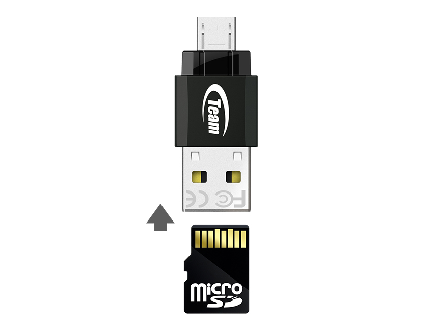 Team Group M141 Drive USB Black, zeer kleine micro SD kaartlezer met USB en micro USB connector