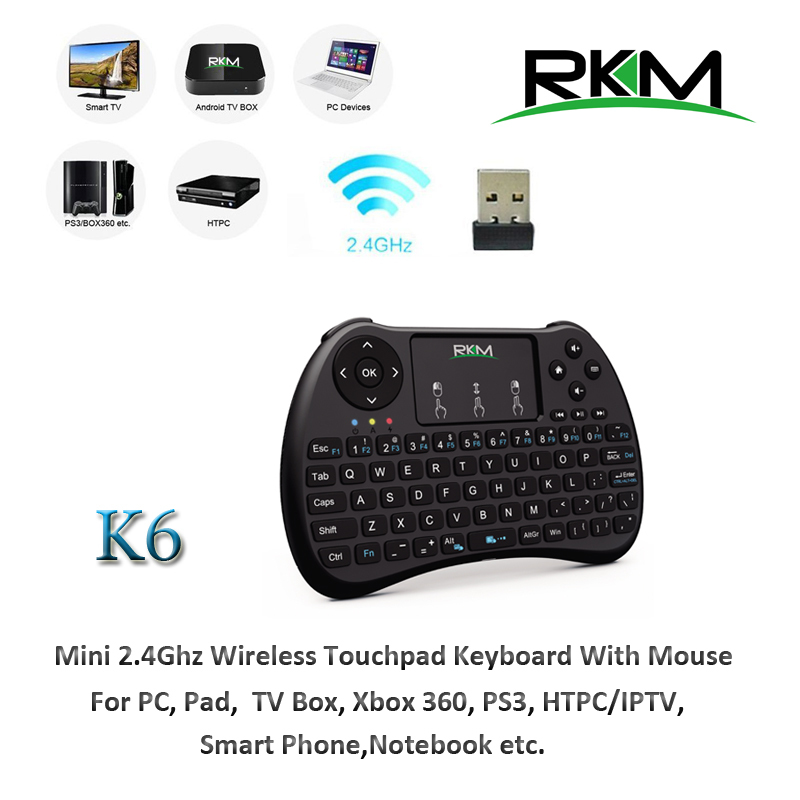 Rikomagic K6 2.4G wireless mini keyboard with Touchpad, Li-ion accu, 140*90*17 mm ***