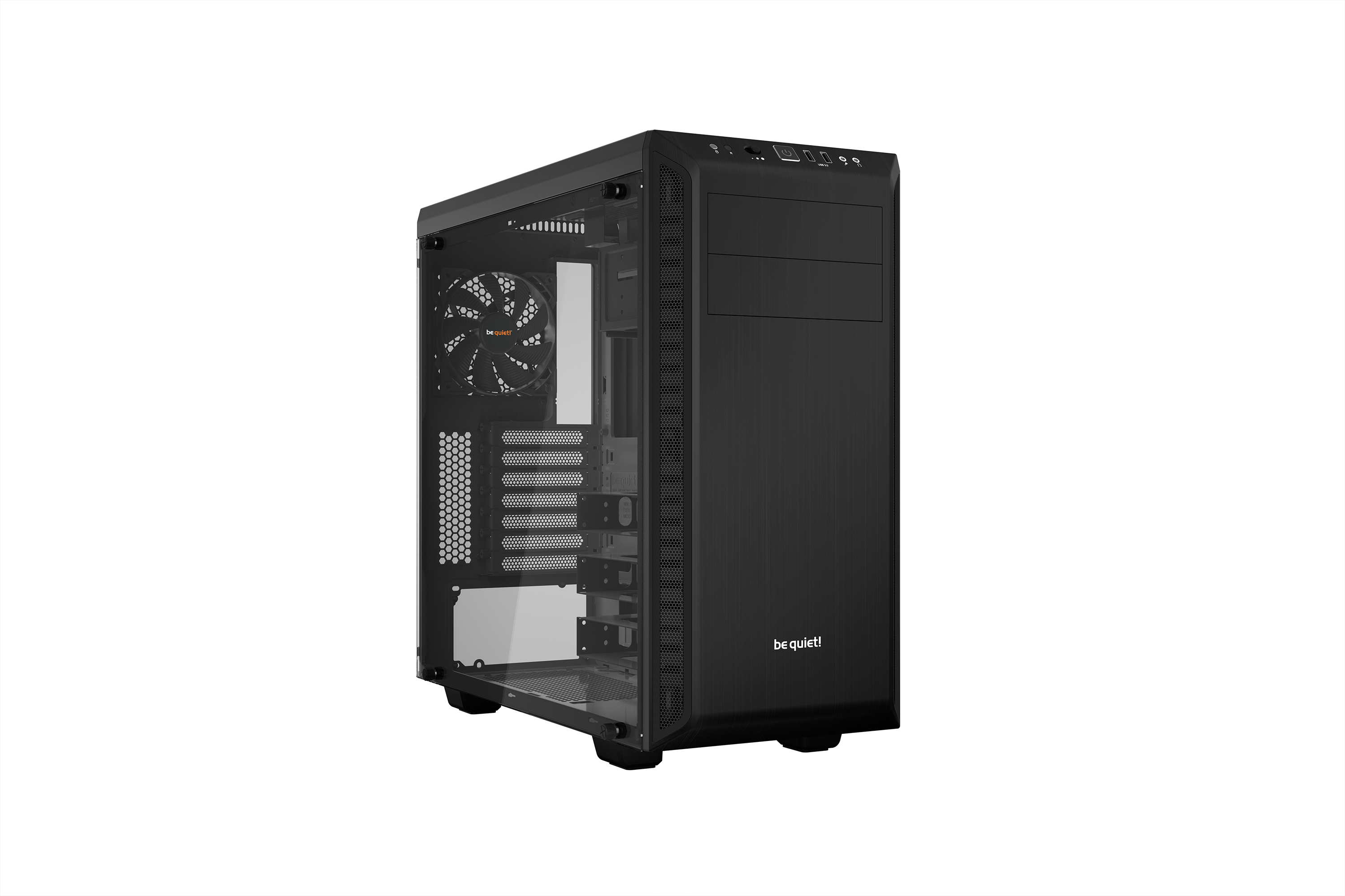 be quiet! Pure Base 600 Window Black, 492 x 220 x 470, IO-panel 2x USB 3.0, HD Audio, 2x 5,25, 3x 3,5, 2x 2,5, inc 1x 140 mm en 1x 120 mm Pure Wings 2, dual air channel cooling, 3 step fan controller 3x3 pin, Watercooling ready, Glass Windows Side Panel