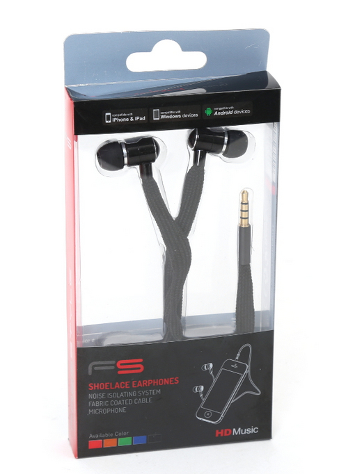 FREESTYLE SHOELACE EARPHONES + MIC FH2112 BLACK 42776
