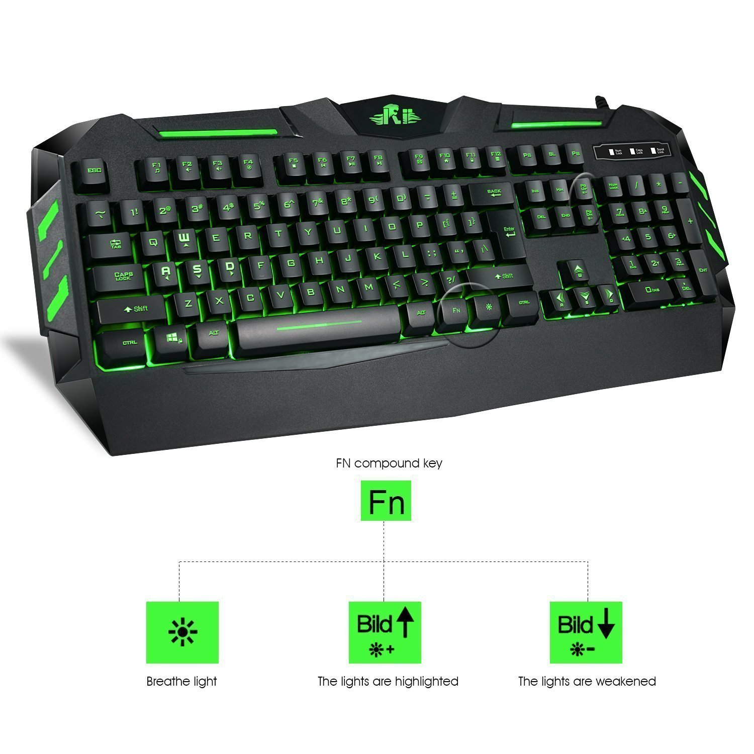Rii RK900 Gaming / Multimedia Keyboard, 7 color LED backlight - mechanical - feel