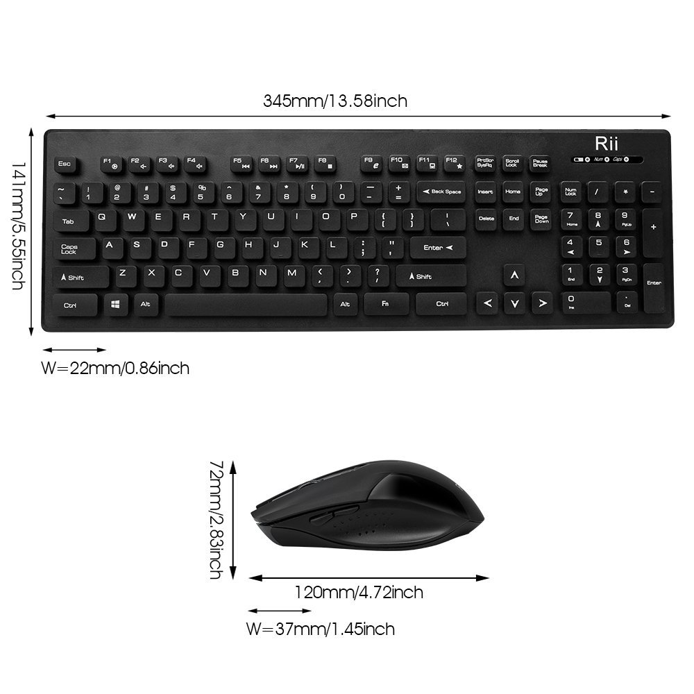Rii RK200 Wireless Keyboard and Mouse Combo 2.4GHz, Full Size Compact Keyboard & Mouse