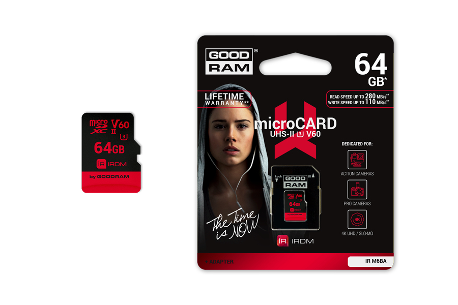 GOODRAM IRDM MicroSD (SecureDigital) 64GB SDXC, Class 10, UHS-II U3, V60 + adapter