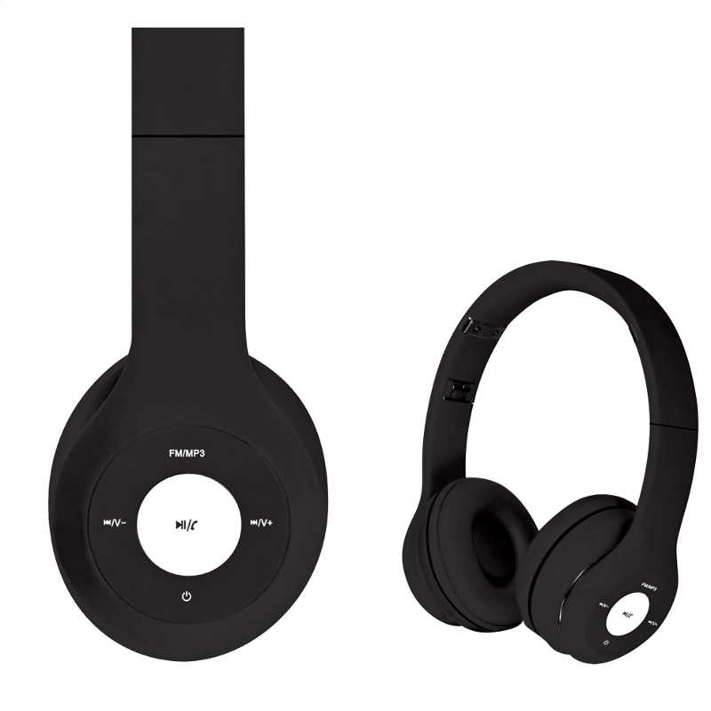Freestyle foldable Bluetooth Headset (BT 5.0, microSD slot, Line-in, FM radio) met microfoon en USB laadkabel, 100u stdby/8u play) 150gram - Zwart