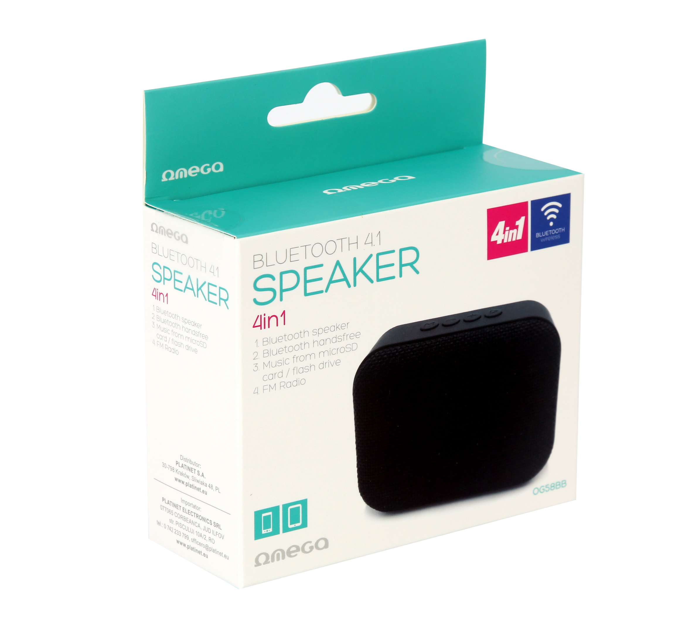 OMEGA Bluetooth 4.1 Wireless Speaker with FM Radio / Handsfree / MicroSD / USB / 3W / Black fabric