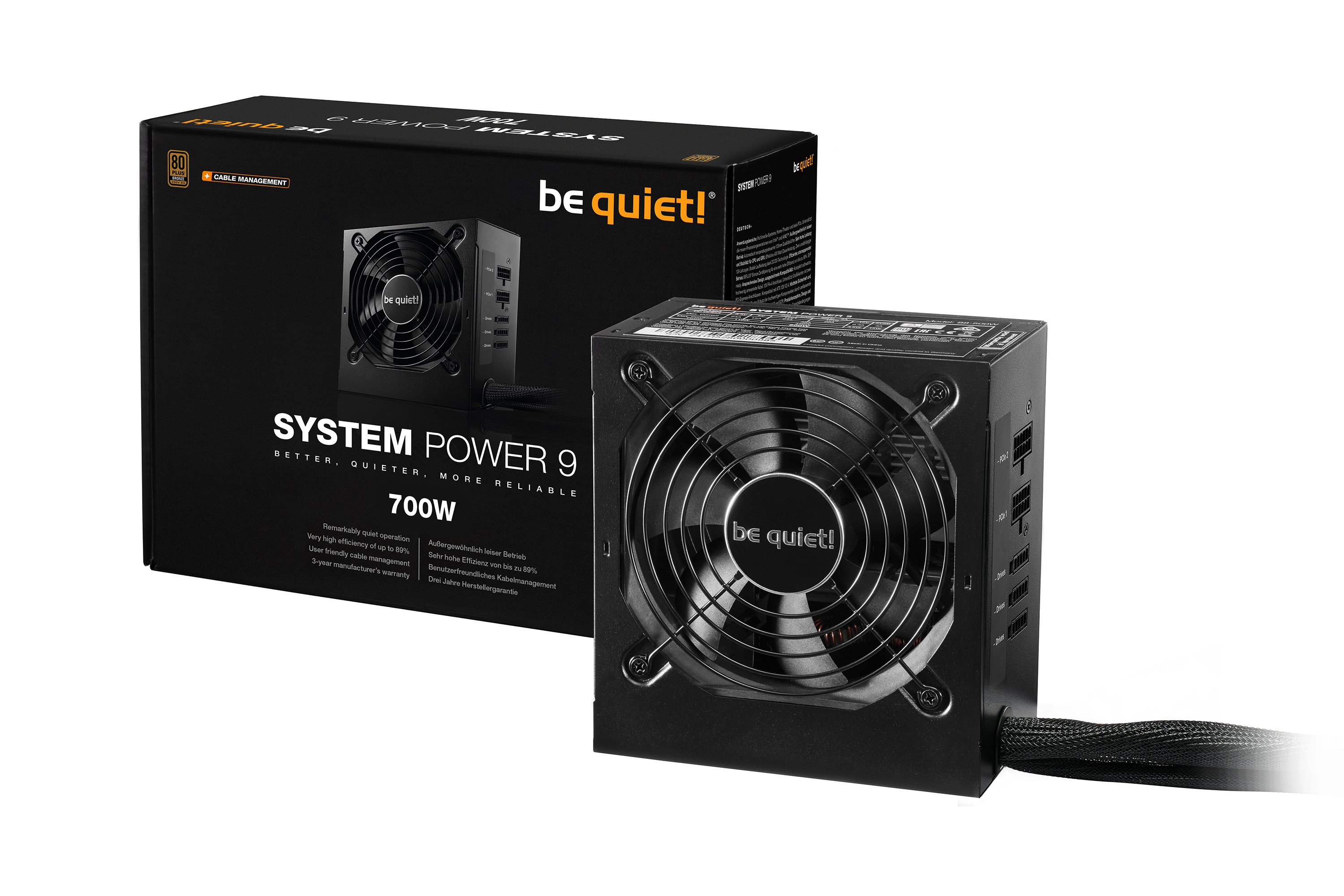be quiet! System Power 9 700W CM, 80+ Bronze, Semi-Modulair, ErP, Energy Star 6.1 APFC, Sleeved, 4xPCI-Ex, 6xSATA, 2xPATA, DC-DC // S9-700W