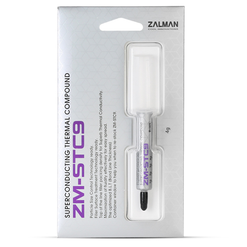 Zalman ZM-STC9, Super Thermal Compound / - Syringe type / - Capacity: 4g / - Thermal Conductivity: 9.1 (W/mK) / - Viscocity: 250 (Pa.s) / koelpasta