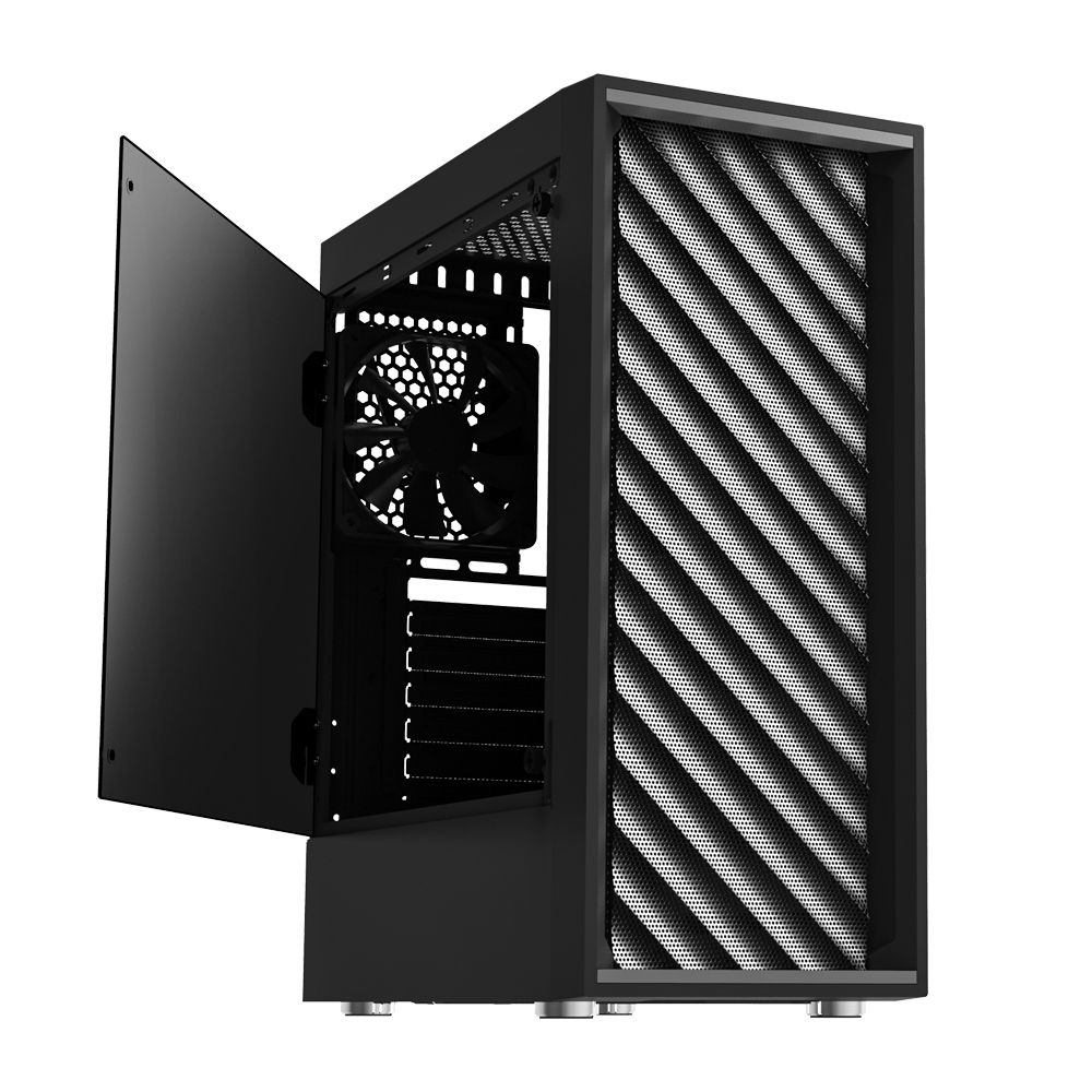 Zalman T7, ATX Mid-Tower Case / Pre-installed fan: 1x 120mm(Front), 1x 120mm(Rear) / Unique Mesh Design Optimal for Air Flow / Bottom PSU Installation with shroud / Two pre-Installed HDD/SSD Rack / Applied Hinge on Side Acrylic Panel for Easy Access