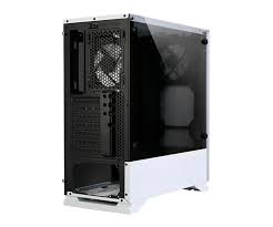 Zalman S5 White ATX Mid-Tower Case / - Combination of white case & RGB LED light in front / Front: 1x 120mm fan, Rear: 1x 120mm RGB fan / Tempered glass on left side / Support 240mm AIO Water Cooler (Top & Side) / AIO Water Cooler Guide for vertical inst