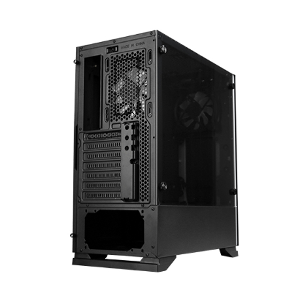 Zalman S5 Black, ATX Mid-Tower Case / - Combination of black case & RGB LED light in front / Front: 1x 120mm fan, Rear: 1x 120mm RGB fan / Tempered glass on left side / Support 240mm AIO Water Cooler (Top & Side) / AIO Water Cooler Guide f. vertical inst