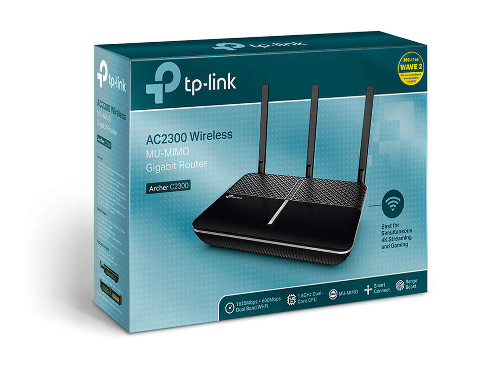 TP-Link AC2300 Dual-Band Wi-Fi Router Broadcom 1.8GHz dual-core CPU802.11ac/a/b/g/n 1624Mbps at 5GHz + 600Mbps at 2.4GHz 5 Gigabit Ports 1 USB 3.0+1 USB 2.0 3 detachabl