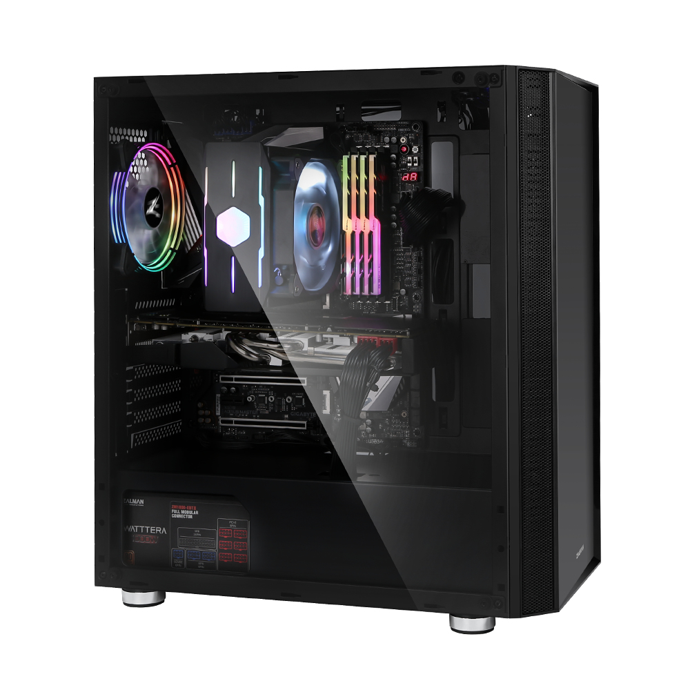 Zalman R2 Black ATX Mid-Tower Case, Rear: 1x 120mm RGB fan, RGB fan controller button on Top, Tempered glass links. Support 240mm AIO Water Cooler (Front), Dimension : 408 x 202 x 456mm