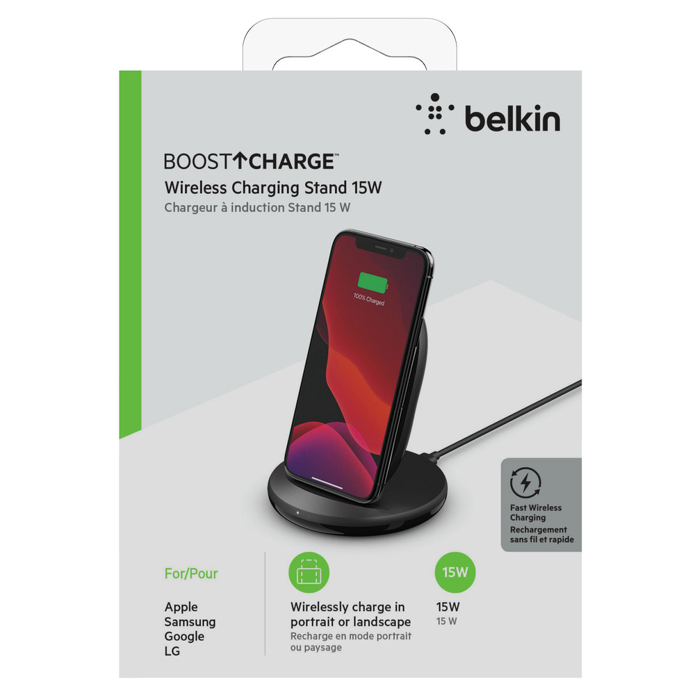 BELKIN BOOST CHARGE Wireless Charging Stand 15W Power Supply Included Black