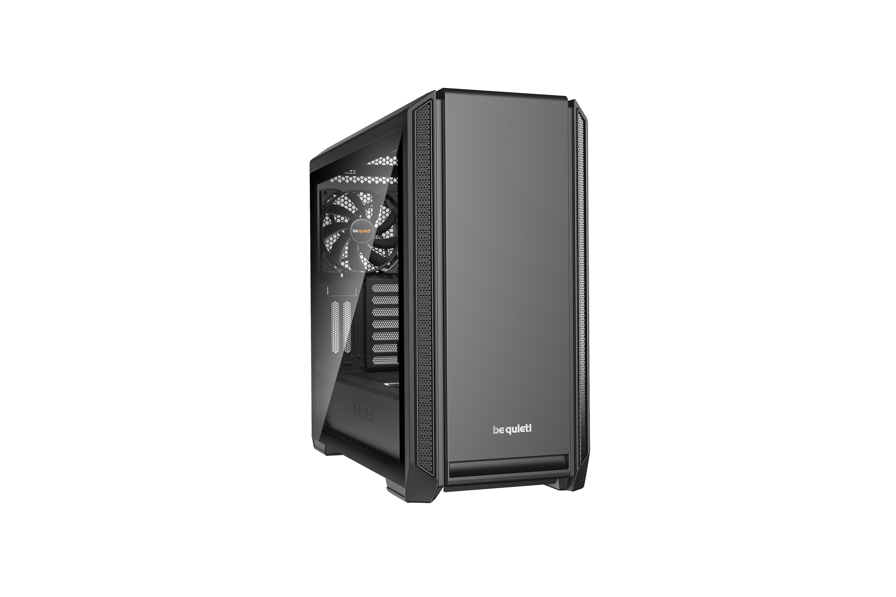 be quiet! Silent Base 601 Window Black, 532 x 240 x 514, IO-panel 2x USB 3.0, 1x USB 2.0, HD Audio, 3 (7) x 3,5, 6 (14) x 2,5, inc 2x 140 mm Pure Wings 2, dual air channel cooling, Tinted and Tempered Glass side panel