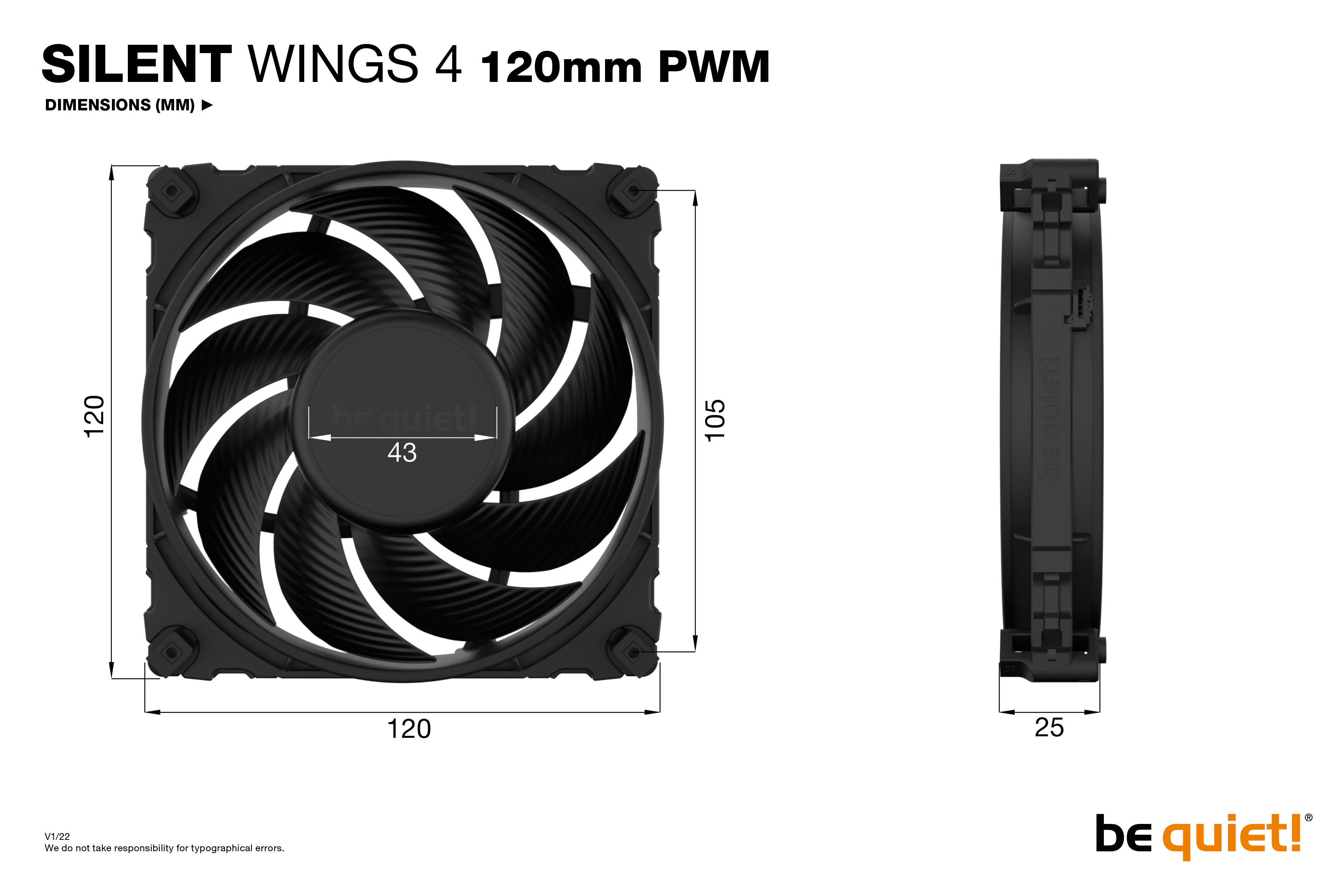 be quiet! Silent Wings 4 120mm PWM, 120x120x25, 1600 rpm, 18,9 dB, 48,7 cfm, 4 pin pwm