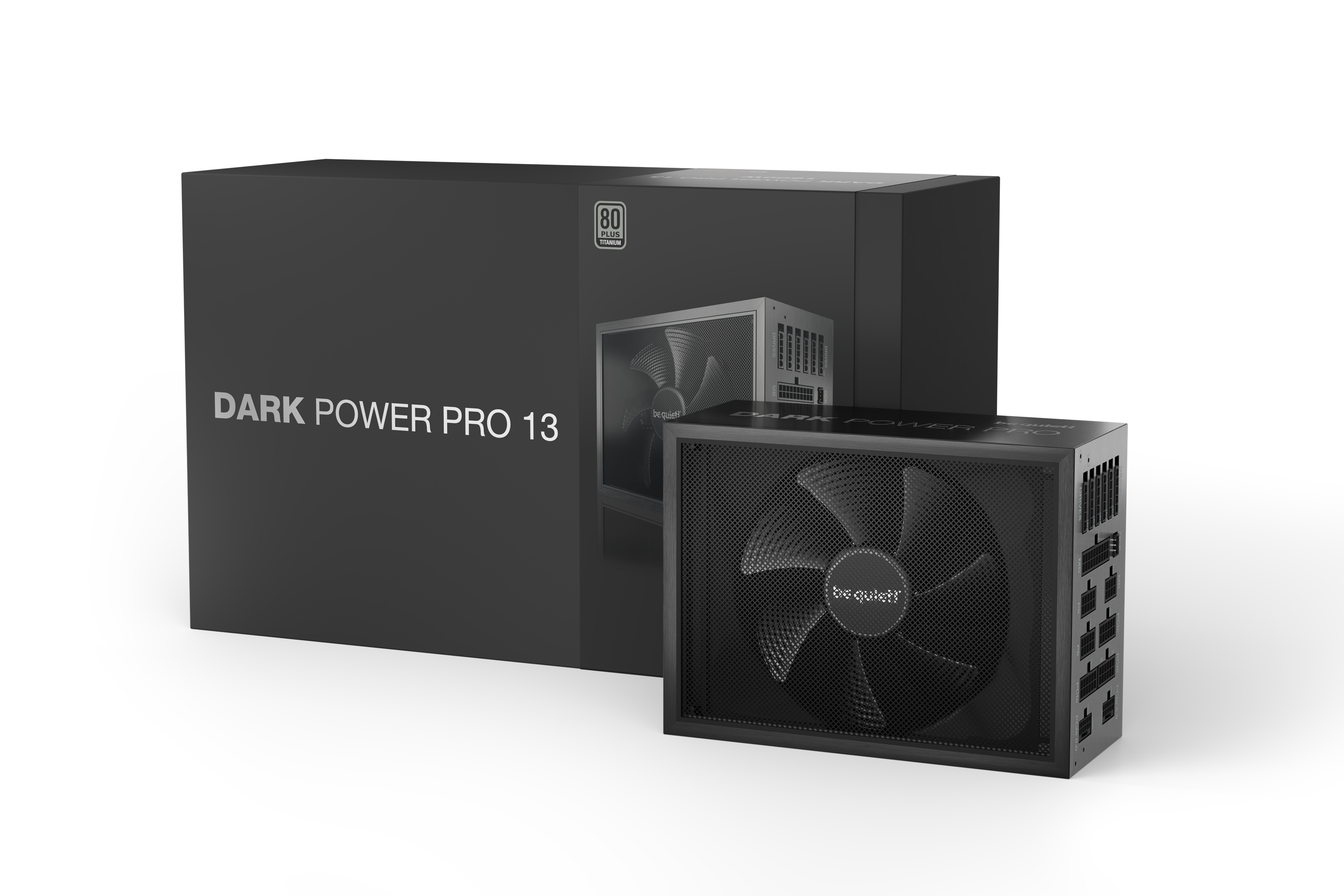 be quiet! Dark Power Pro 13 1300W, ATX3.0, 80+Titanium, 2x 12VHPWR (600W PCIe 5.0, 8000W combined), ErP, Energy Star 8 APFC, Sleeved, 6xPCI-Ex(6+2), 16xSATA, 5xPATA, Full Sleeved Cable Management, Switchable 6 or 1 Rail, Silent Wings 135