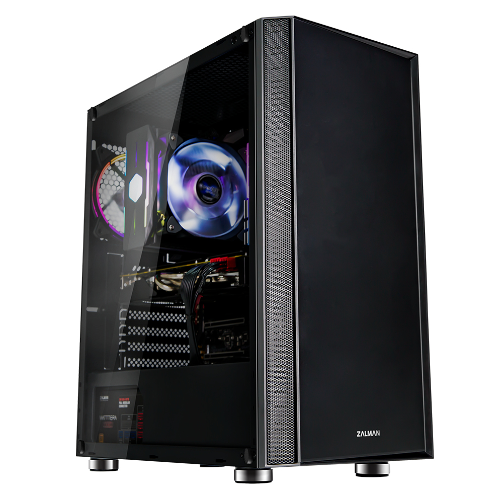 Zalman R2 Black ATX Mid-Tower Case, Rear: 1x 120mm RGB fan, RGB fan controller button on Top, Tempered glass links. Support 240mm AIO Water Cooler (Front), Dimension : 408 x 202 x 456mm