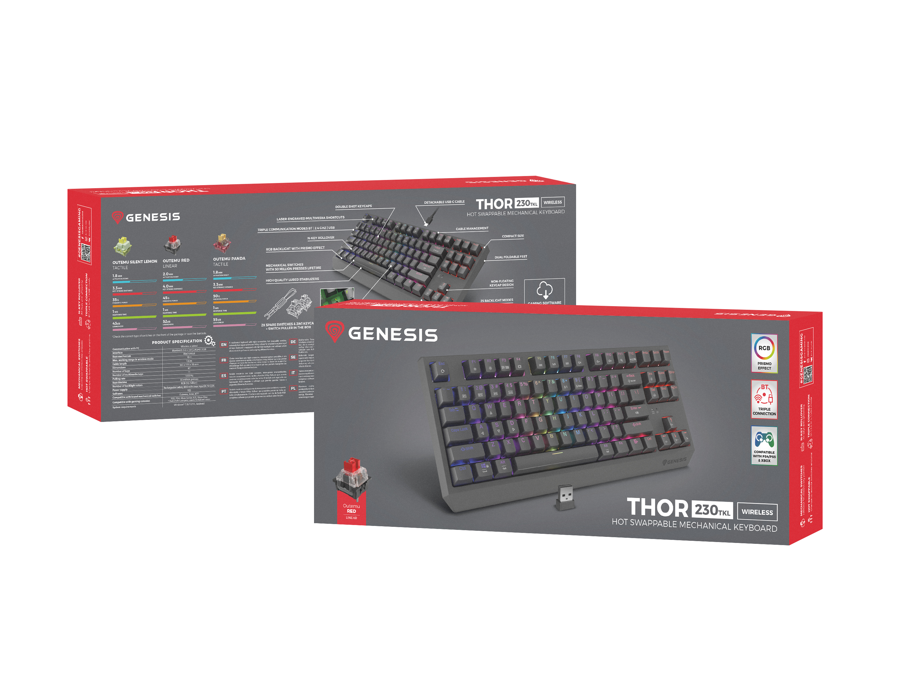 Genesis Gaming Keyboard Genesis Thor 230 TKL Wireless Us Black RGB Mechanical Outemu Red