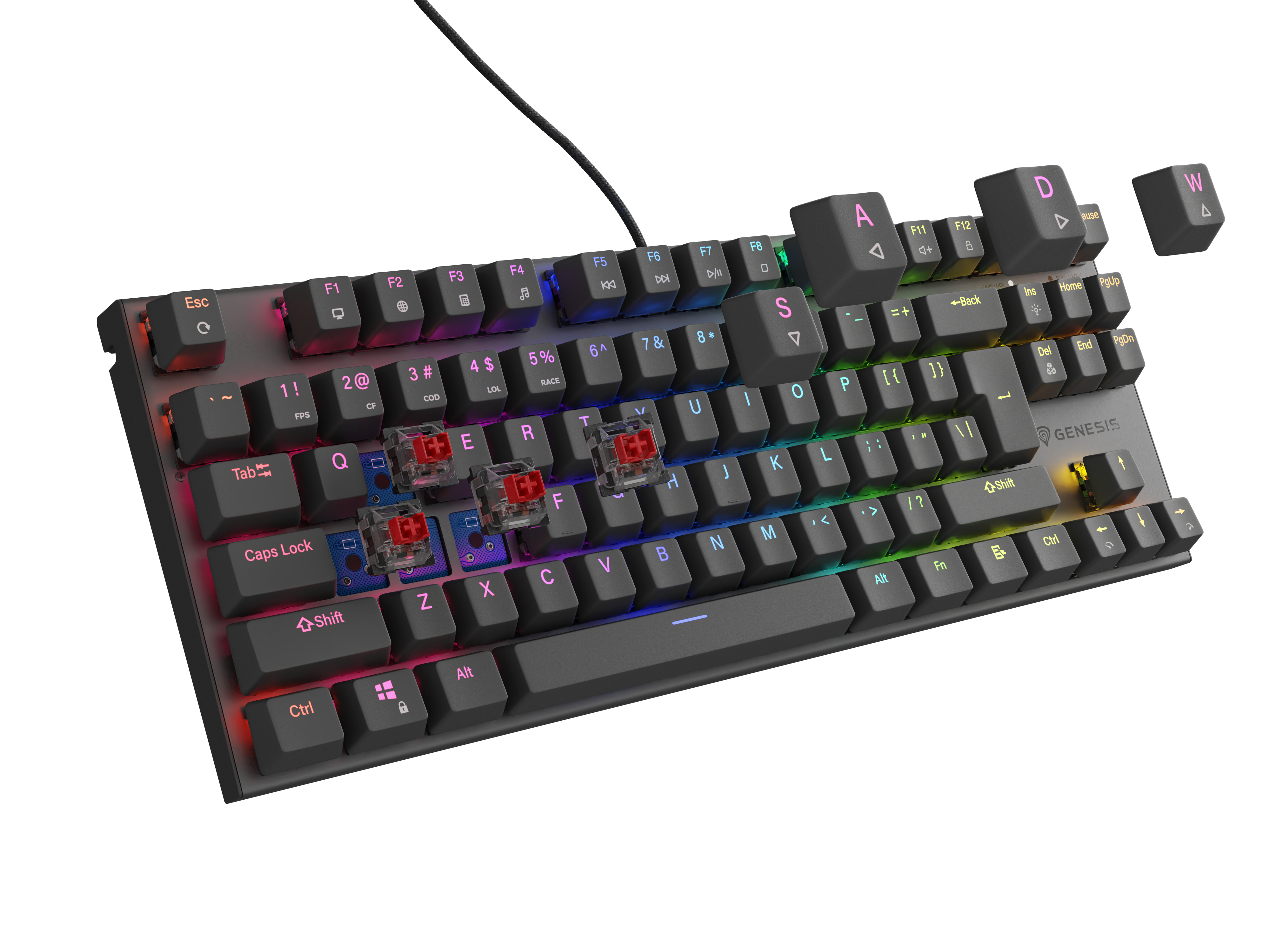 Genesis Gaming Keyboard Genesis Thor 303 TKL Black Us Layout RGB Backlight Mechanical Red Switch Hot Swap