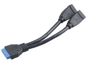 Akasa USB 3.0 internal adapter cable , 19-Pin internal motherboard connector - 2 Female external USB A ports , 0,15m , *MBM , *USBAF