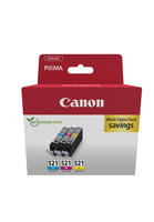 Canon cli-521 c/m/y inktcartridge cyaan, magenta en geel standard capacity 3 x 9ml combopack blister met alarm