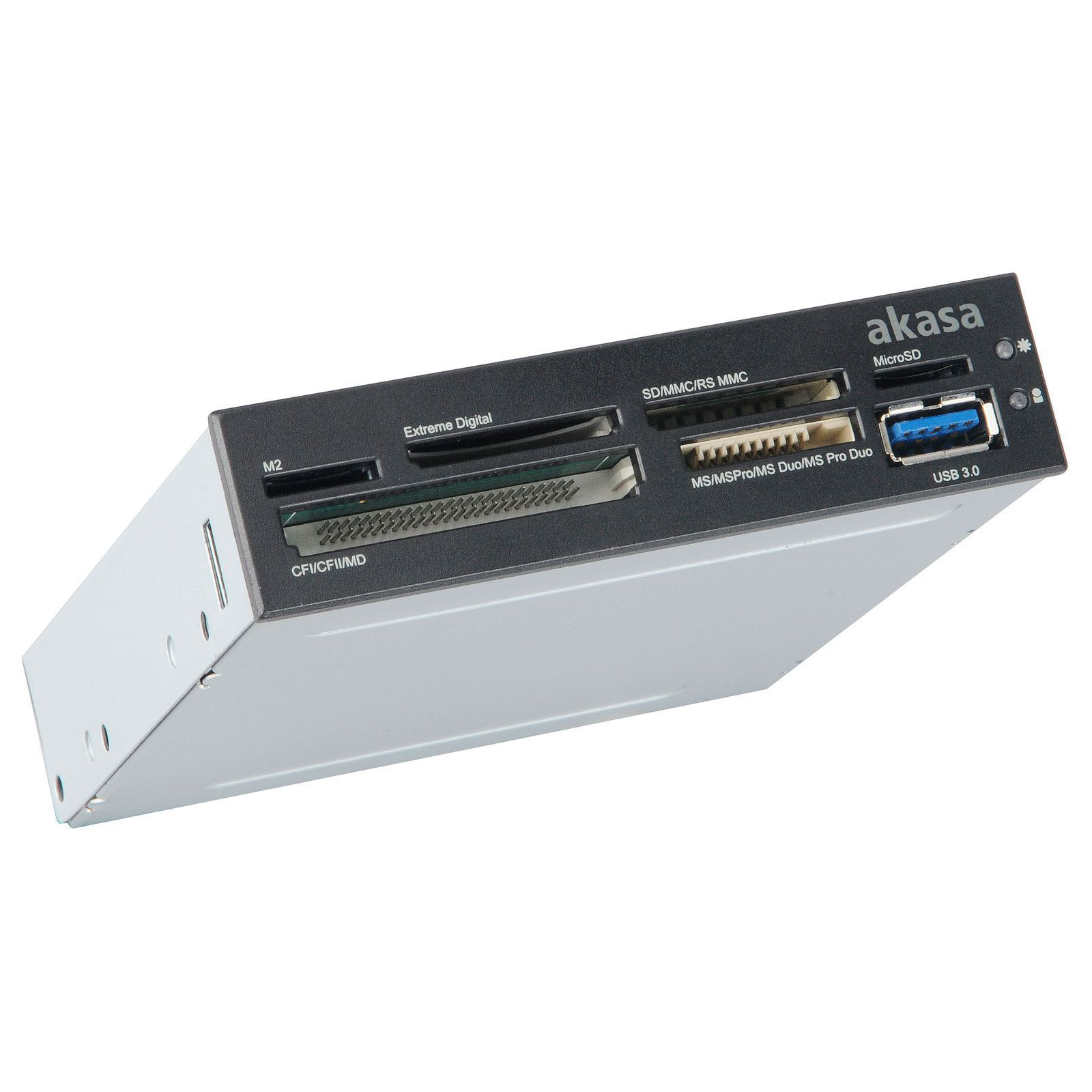 Oem 3,5 inch cardreader, 5-slots multi-card reader zwart met USB 3.0 mainboard aansluiting en USB3.0 front aansluiting