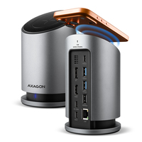 AXAGON HMC-WL9 USB 10Gbps hub with Qi, 3x USB-A, USB-C, HDMI & DP 4k/60Hz, RJ-45, PD 100W
