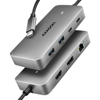 AXAGON HMC-CUB83X2 USB 10Gbps hub, 2x USB-A, USB-C, HDMI & DP 4k/144Hz, RJ-45, PD 100W