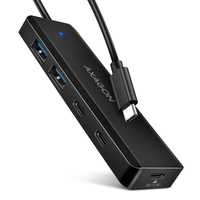 AXAGON HUE-C2C USB-C 5Gbps travel hub, 4 poorten, 2x USB-A, 2x USB-C, USB-C Power IN, 19 cm USB-C kabel