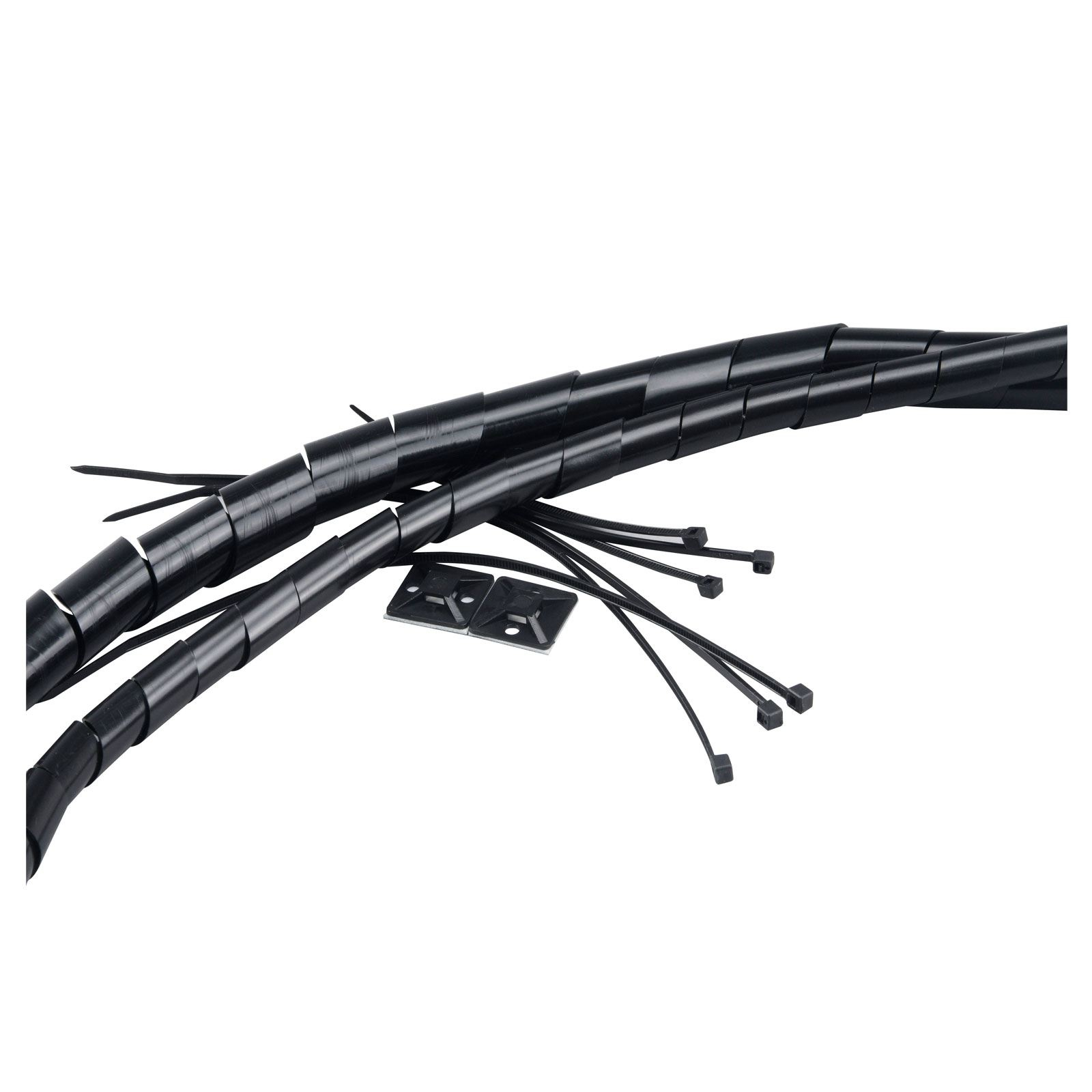Akasa black cable management kit, spiral wrap, cable ties, cable clamps
