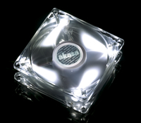 Akasa 8cm crystal clear frame & bright white rotor blade W/4 white LED, sleeve bearing