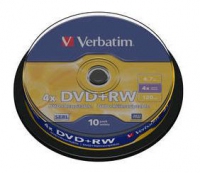 Verbatim DVD+RW 4.7GB 4X Mat zilver oppervlak spindel 10 stuks